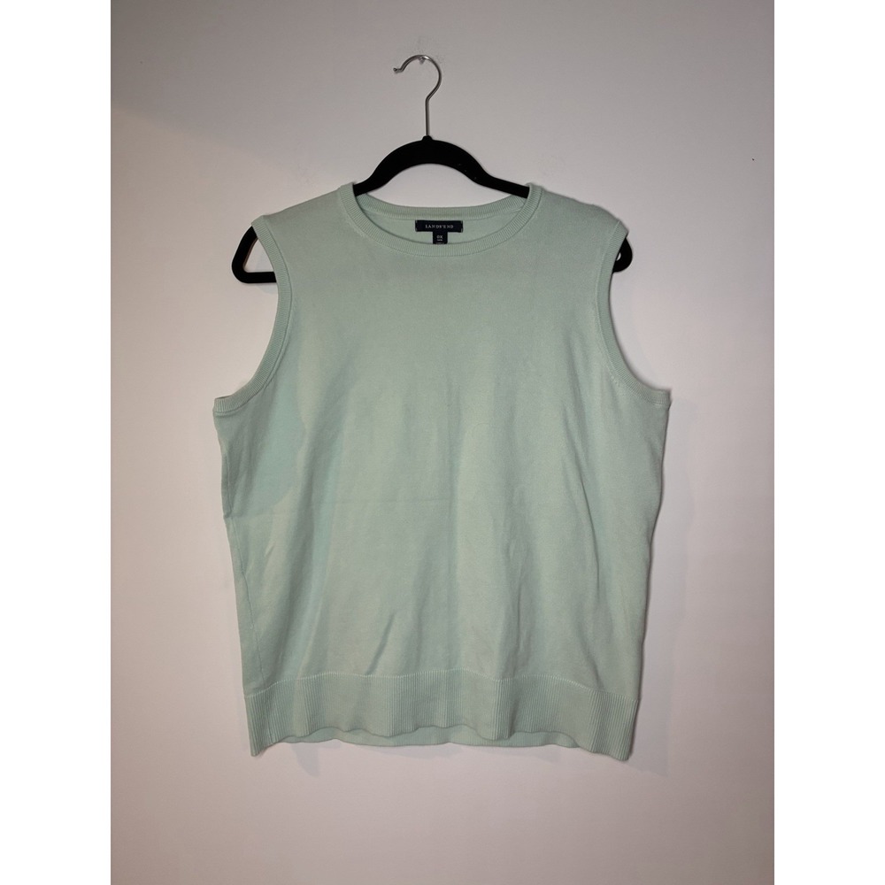 Lands End Cotton Blend Sweater Vest Woman's Sz XL Mint Green Golf  Preppy 14W